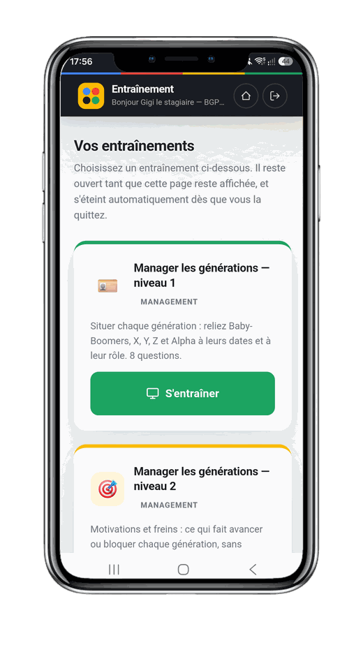 Aperçu de l'outil d'entraînement sur smartphone